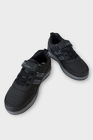 Çocuk Bağcıklı Cırtlı Çocuk Spor Ayakkabı SİYAH - FÜME