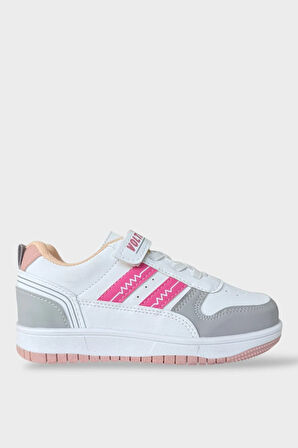 Çocuk Bağcıklı Cırtlı Çocuk Spor Ayakkabı BEYAZ - PEMBE