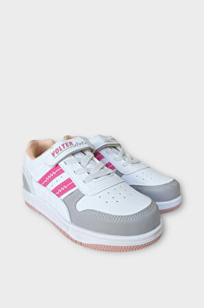 Çocuk Bağcıklı Cırtlı Çocuk Spor Ayakkabı BEYAZ - PEMBE