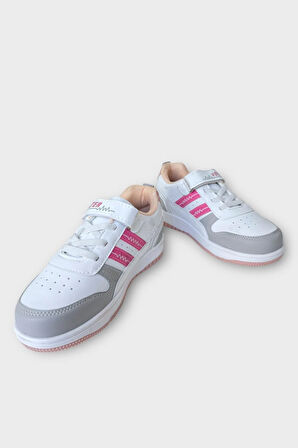 Çocuk Bağcıklı Cırtlı Çocuk Spor Ayakkabı BEYAZ - PEMBE