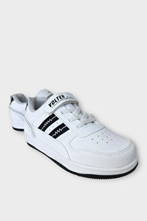 Çocuk Bağcıklı Cırtlı Çocuk Spor Ayakkabı BEYAZ - SİYAH