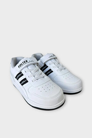 Çocuk Bağcıklı Cırtlı Çocuk Spor Ayakkabı BEYAZ - SİYAH