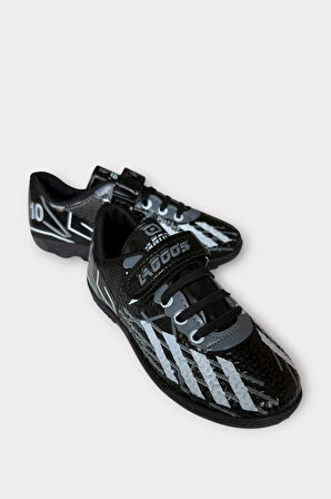 Çocuk Cırtlı Bantlı Bağcıklı Krampon Futbol Halı Saha Ayakkabısı SİYAH