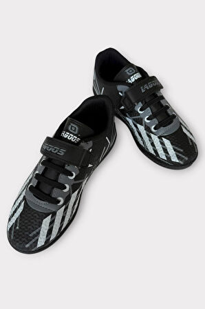 Çocuk Cırtlı Bantlı Bağcıklı Krampon Futbol Halı Saha Ayakkabısı SİYAH - BEYAZ