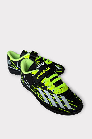 Çocuk Cırtlı Bantlı Bağcıklı Krampon Futbol Halı Saha Ayakkabısı SİYAH - SARI