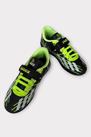 Çocuk Cırtlı Bantlı Bağcıklı Krampon Futbol Halı Saha Ayakkabısı SİYAH - SARI