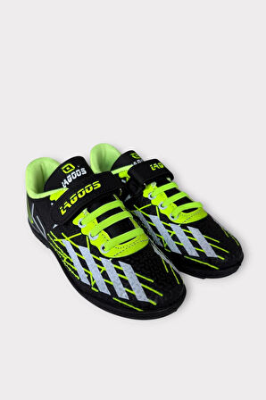 Çocuk Cırtlı Bantlı Bağcıklı Krampon Futbol Halı Saha Ayakkabısı SİYAH - SARI