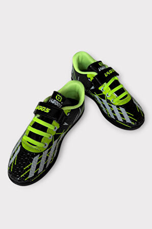 Çocuk Cırtlı Bantlı Bağcıklı Krampon Futbol Halı Saha Ayakkabısı SARI - SİYAH