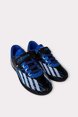 Çocuk Cırtlı Bantlı Bağcıklı Krampon Futbol Halı Saha Ayakkabısı MAVİ - SİYAH