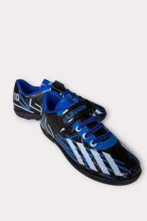 Çocuk Cırtlı Bantlı Bağcıklı Krampon Futbol Halı Saha Ayakkabısı MAVİ - SİYAH