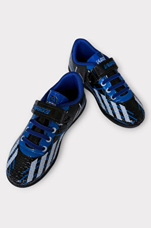 Çocuk Cırtlı Bantlı Bağcıklı Krampon Futbol Halı Saha Ayakkabısı MAVİ - SİYAH