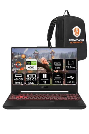 TUF Gaming A15 R7 7435HS 48GB 256GB SSD RTX4060/8GB 144Hz 15.6" FHD W11H & PER4 ÇANTA