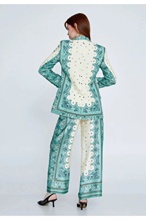 Uzun Kollu Desenli Regular Ceket -Pantolon Alt Üst Takım