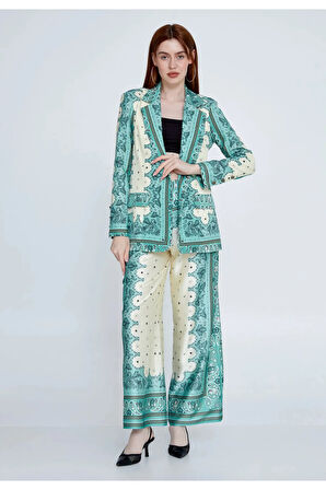 Uzun Kollu Desenli Regular Ceket -Pantolon Alt Üst Takım