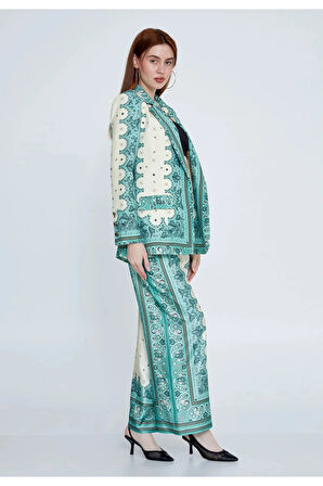 Uzun Kollu Desenli Regular Ceket -Pantolon Alt Üst Takım