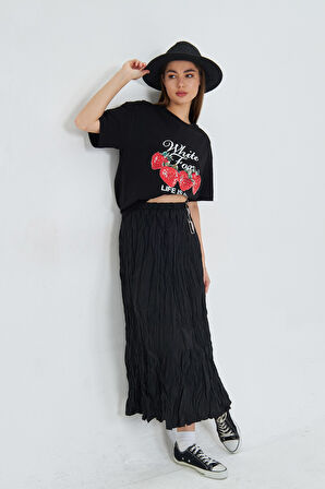 White Fox  Life  Is Sweat Baskılı Bisiklet Yaka T-shirt Kadın