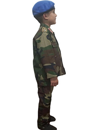 WORLAND ASKERİ KAMUFLAJ KOYU RENK  MAVİ BERELİ  ÇOCUK TAKIMI 
