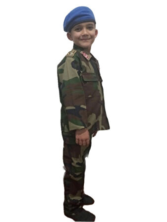 WORLAND ASKERİ KAMUFLAJ KOYU RENK  MAVİ BERELİ  ÇOCUK TAKIMI 