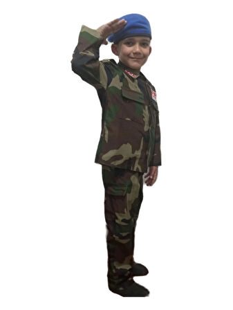 WORLAND ASKERİ KAMUFLAJ KOYU RENK  MAVİ BERELİ  ÇOCUK TAKIMI 