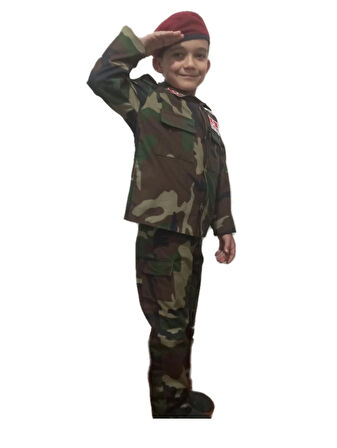 WORLAND ASKERİ KAMUFLAJ KOYU RENK BORDO BERELİ ÇOCUK TAKIMI 