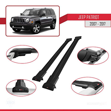 Jeep Patriot 2007-2017 Arası ile Uyumlu FLY Model Ara Atkı Tavan Barı Siyah 2 Adet