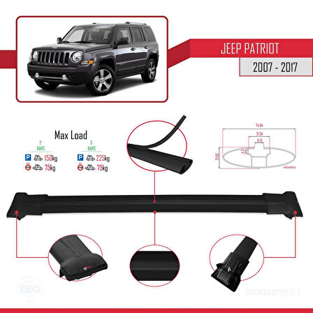 Jeep Patriot 2007-2017 Arası ile Uyumlu FLY Model Ara Atkı Tavan Barı Siyah 2 Adet