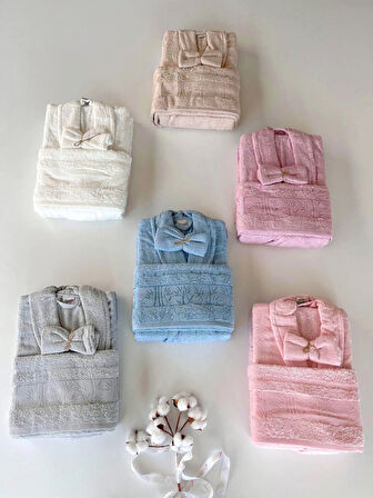 MYSOFT BAMBU TEKLİ BORNOZ SETİ-KREM