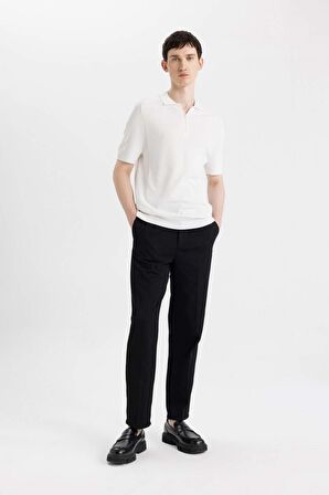 DeFacto Slim Fit Dar Kesim Kısa Kollu Basic Düz Fermuarlı Triko Polo Tişört C4917AX24SMER100