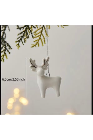 Porselen Geyik Yılbaşı Ağaç Süsü – Dekoratif Seramik Yılbaşı Süsü (6.5 cm)