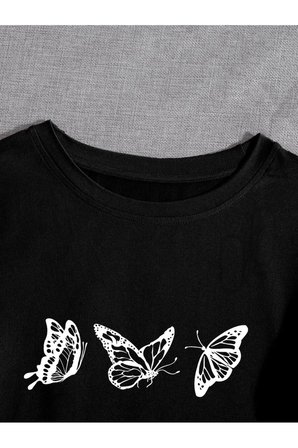 Unisex Kelebekler Baskılı Tasarım Tshirt