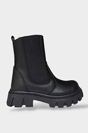 Kız Çocuk Lastik Detaylı Kalın Taban Bot SİYAH