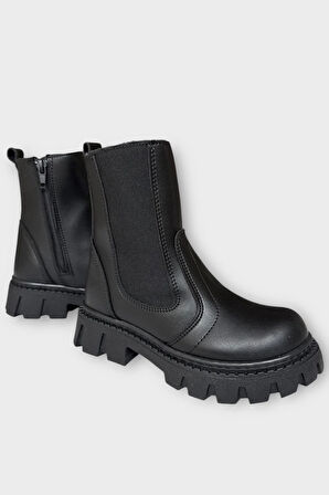 Kız Çocuk Lastik Detaylı Kalın Taban Bot SİYAH