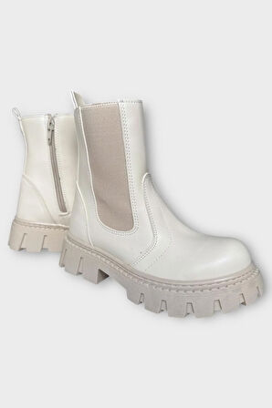 Kız Çocuk Lastik Detaylı Kalın Taban Bot BEJ