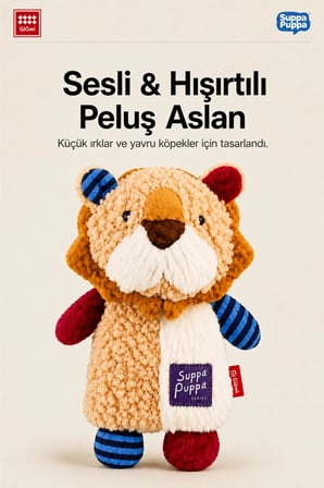 Suppa Puppa Serisi Sesli & Hışırtılı Aslan Peluş Köpek Oyuncağı - Küçük Irk & Yavru Çiğneme Oyuncağı