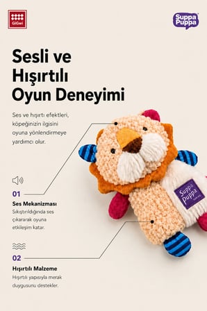 Suppa Puppa Serisi Sesli & Hışırtılı Aslan Peluş Köpek Oyuncağı - Küçük Irk & Yavru Çiğneme Oyuncağı