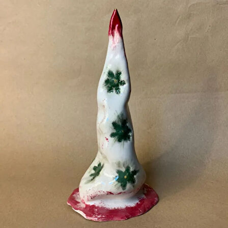 Uretti - Zehra 8449 - El Yapımı Seramik Tasarım Yılbaşı Ağacı Biblo - 10 x 22 cm