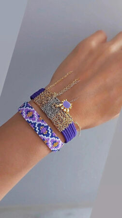 Mor Makrome  Charm Bileklik 