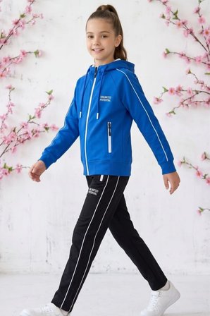 Kız Çocuk Unlimited Şeritli Kapüşonlu Düz Paça Reglan Kol Dalgıç Kumaş Eşofman Takımı ESF7013