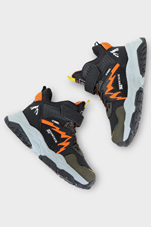 Cırtlı Soğuk Geçirmez Outdoor Çocuk Bot HAKİ - TURUNCU