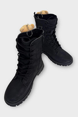 Ayıcıklı Fermuarlı Soğuk Geçirmez Günlük Kız Çocuk Botu SİYAH