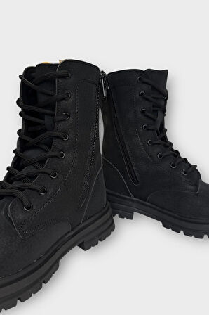 Ayıcıklı Fermuarlı Soğuk Geçirmez Günlük Kız Çocuk Botu SİYAH