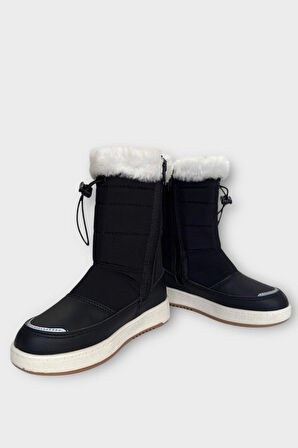 Su İtici Ayarlı Bağcıklı Kürklü Kız Çocuk Botu SİYAH