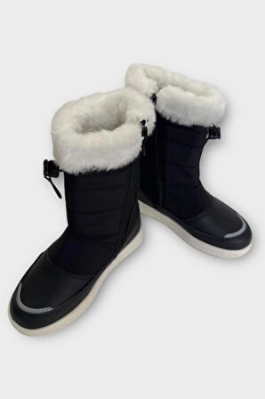 Su İtici Ayarlı Bağcıklı Kürklü Kız Çocuk Botu SİYAH