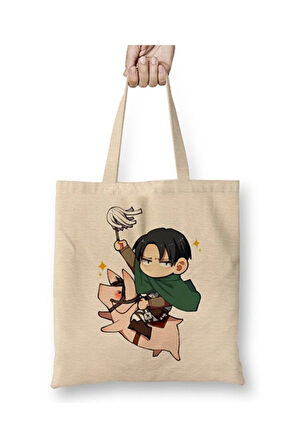 Attack On Titan Chibi Levi Bez Çanta Uzun Saplı Alışveriş Çantası Plaj Çantası