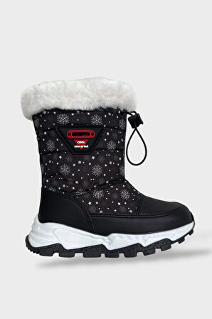 Su İtici Ayarlı Bağcıklı Kürklü Kız Çocuk Botu SİYAH