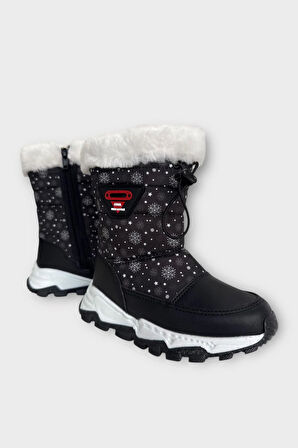 Su İtici Ayarlı Bağcıklı Kürklü Kız Çocuk Botu SİYAH