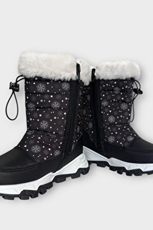 Su İtici Ayarlı Bağcıklı Kürklü Kız Çocuk Botu SİYAH