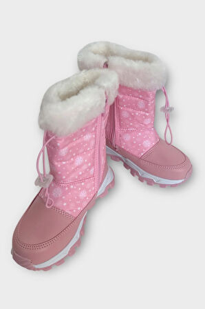 Su İtici Ayarlı Bağcıklı Kürklü Kız Çocuk Botu PEMBE