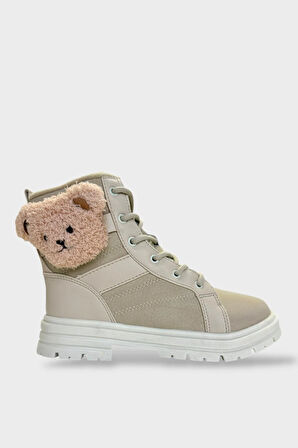 Ayıcıklı Fermuarlı Soğuk Geçirmez Günlük Kız Çocuk Botu BEJ