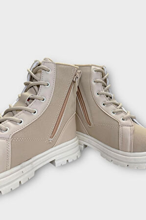 Ayıcıklı Fermuarlı Soğuk Geçirmez Günlük Kız Çocuk Botu BEJ